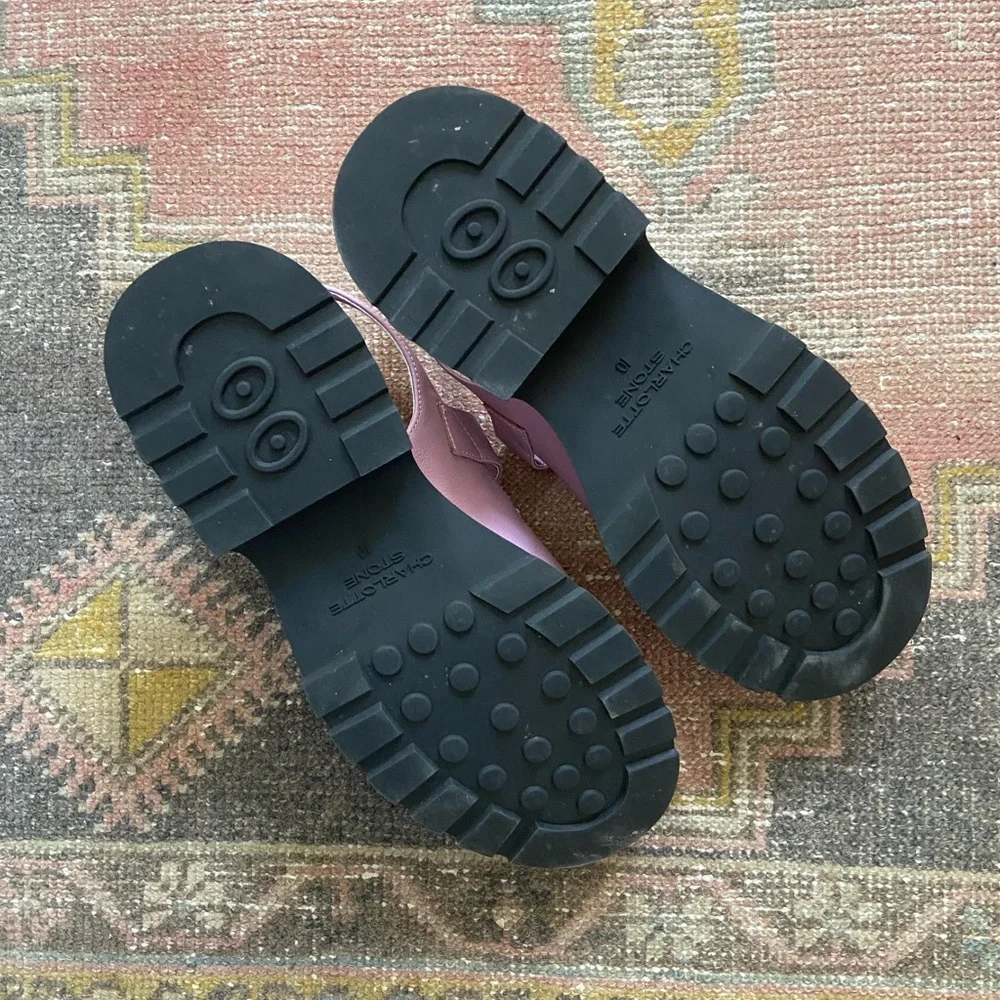 Charlotte Stone Aubrey Violet Leather Slingback Mules with Gold Buckles - Picture 5 of 5